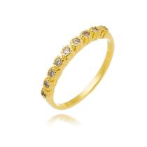 Anel aparador com uma fileira cravejada de zircônia cristal banhado a ouro 18K Anel aparador com uma fileira cravejada de zircônia cristal banhado a ouro 18K