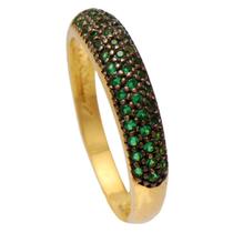 Anel Aparador de Aliança com Cristais Verde Folheado em Ouro 18K Softjoias
