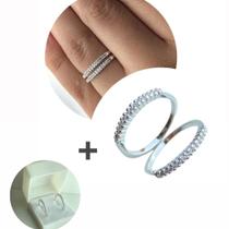 Anel Aparador de aliança Prata 925 cravejado + caixinha Anel Aparador de aliança Prata 925 cravejado + caixinha