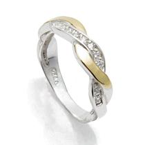 Anel Aparador de Aliança Prata Zircônias e Filete de Ouro Anel Aparador de Aliança Prata Zircônias e Filete de Ouro