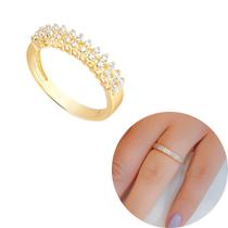 Anel aparador duplo cravejado com zircônias banhado a ouro Anel aparador duplo cravejado com zircônias banhado a ouro