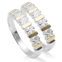 Anel Aparador Meia Aliança Prata 925 e Aplique em Ouro 14 K Anel Aparador Meia Aliança Prata 925 e Aplique em Ouro 14 K