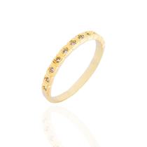 Anel Aparador Quadradinhos Cristais Banhado a Ouro