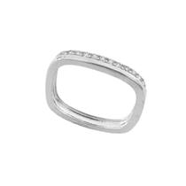 Anel Aparador Quadrado Cravejado Zircônias Banhado a Prata Anel Aparador Quadrado Cravejado Zircônias Banhado a Prata