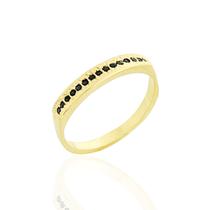 Anel Aparador Zircônias Pretas Banhado a Ouro Anel Aparador Zircônias Pretas Banhado a Ouro
