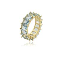 Anel Aquamarine Fusion Riviera Retângulos Banho em Ouro Anel Aquamarine Fusion Riviera Retângulos Banho em Ouro