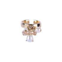 Anel Armazem RR Bijoux pingentes com pérolas e cristais dourado Anel Armazem RR Bijoux pingentes com pérolas e cristais dourado