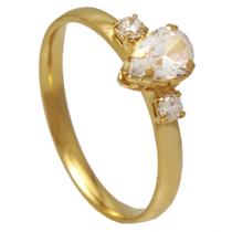 Anel Aro Anatômico com Zircônias e Gota Folheado em Ouro 18K