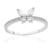 Anel Aro Cravejado Com Borboleta Cristal Banhado a Prata Anel Aro Cravejado Com Borboleta Cristal Banhado a Prata