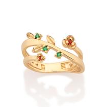 Anel Aro Duplo Flores Banhado Ouro Zircônias Rommanel 513578