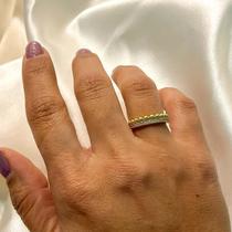 Anel aro duplo liso e mini esferas banhado a ouro 18k