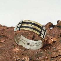 Anel Atlantis Prata de Lei 950 Com Aplique em Ouro 14K - 12561