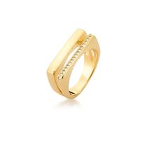 Anel Banhado a Ouro 1 Linha com Zirconia 2 Voltas Vazado