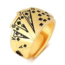 Anel Banhado a Ouro Ajustável Cartas Baralho