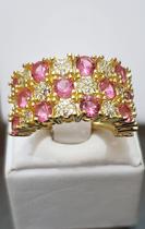 Anel Banhado A Ouro Com Micro Zircônias Rosa Anel Banhado A Ouro Com Micro Zircônias Rosa