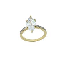 Anel banhado a ouro com pedra central de cristal e cravação lateral