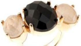 Anel Banhado A Ouro Com Pedra Ônix E Quartzo Rutilado Aro 14