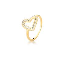 Anel Banhado a Ouro Coracao Vazado com Zirconia TAM:14