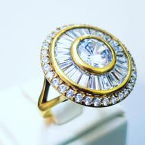 Anel banhado a ouro tipo pizza, com pedras espelhadas - Gold Gazz