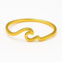 Anel Banhado Ouro 18k Onda Mar 1mm Luxo Tradicional Anatomico Estilo Moda Casual