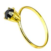 Anel Banhado Ouro 18k Pedra Zirconia Preta 2mm Anatomico Tradicional