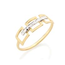 Anel banhado ouro 3x 24k 18k e 22k feminino 3 quadrados rommanel vazados filete ródio branco 510002