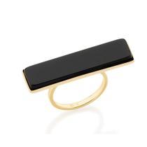 Anel banhado ouro 3x 24k 18k e 22k feminino com pedra preta rommanel fino retangular 512379