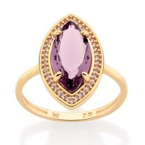 Anel banhado ouro 3x 24k 18k e 22k feminino com pedra rommanel fino skinny cristal lilás com zircônias 513319 Anel banhado ouro 3x 24k 18k e 22k feminino com pedra rommanel fino skinny cristal lilás com zircônias 513319