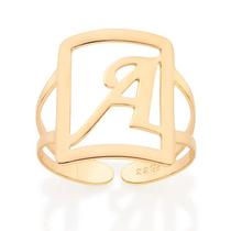 Anel banhado ouro 3x 24k 18k e 22k feminino de letra rommanel grande maxi ajustável retangular 513298