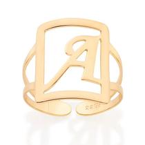 Anel banhado ouro 3x 24k 18k e 22k feminino de letra rommanel grande maxi ajustável retangular 513298 Anel banhado ouro 3x 24k 18k e 22k feminino de letra rommanel grande maxi ajustável retangular 513298
