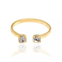 Anel banhado ouro 3x 24k 18k e 22k feminino falange com pedra rommanel fino ajustável cristais redondos 511692