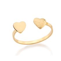 Anel banhado ouro 3x 24k 18k e 22k feminino falange rommanel fino ajustável dois corações 511691