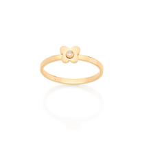 Anel banhado ouro 3x 24k 18k e 22k feminino infantil rommanel fino borboleta zircônia 512810