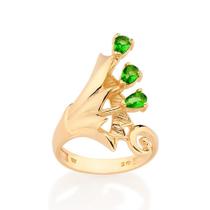 Anel banhado ouro 3x 24k 18k e 22k feminino maxi grande rommanel com 3 pedras cristais ovais verdes 513461 Anel banhado ouro 3x 24k 18k e 22k feminino maxi grande rommanel com 3 pedras cristais ovais verdes 513461