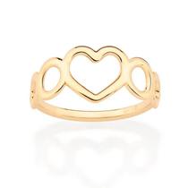 Anel banhado ouro 3x 24k 18k e 22k feminino rommanel 4 círculos e coração vazado centro 513296