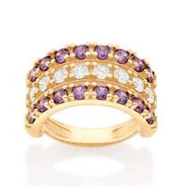 Anel banhado ouro 3x 24k 18k e 22k feminino rommanel aro triplo cravejado zircônias lilás 513250 Anel banhado ouro 3x 24k 18k e 22k feminino rommanel aro triplo cravejado zircônias lilás 513250
