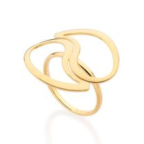 Anel banhado ouro 3x 24k 18k e 22k feminino rommanel duas gotas vazadas interligadas 513408