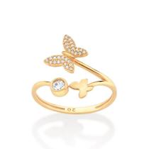 Anel banhado ouro 3x 24k 18k e 22k feminino rommanel fino skinny ajustável borboletas zircônias 513380 Anel banhado ouro 3x 24k 18k e 22k feminino rommanel fino skinny ajustável borboletas zircônias 513380