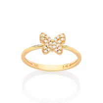 Anel banhado ouro 3x 24k 18k e 22k feminino rommanel fino skinny borboleta cravejada zircônias 513429