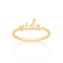 Anel banhado ouro 3x 24k 18k e 22k feminino rommanel fino skinny escrito vida 512859