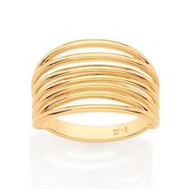 Anel banhado ouro 3x 24k 18k e 22k feminino rommanel grande maxi de fios lisos 513290