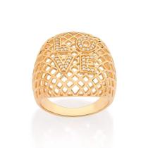 Anel banhado ouro 3x 24k 18k e 22k feminino rommanel grande maxi love cravejado zircônias 513362