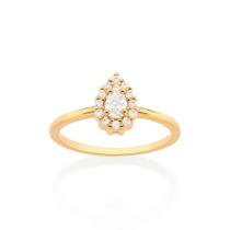 Anel banhado ouro 3x 24k 18k e 22k feminino rommanel skinny fino gota cravejado zircônias 513343