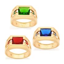 Anel banhado ouro 3x 24k 18k e 22k masculino formatura rommanel 18k com pedra cristal baguete 513078 513079 513080