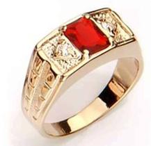 Anel banhado ouro 3x 24k 18k e 22k masculino rommanel 18k com pedra cristal retangular vermelha e zircônias 511168 Anel banhado ouro 3x 24k 18k e 22k masculino rommanel 18k com pedra cristal retangular vermelha e zircônias 511168