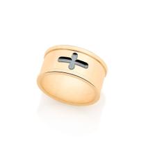 Anel banhado ouro 3x 24k 18k e 22k masculino rommanel 18k cruz preto ródio negro 512637