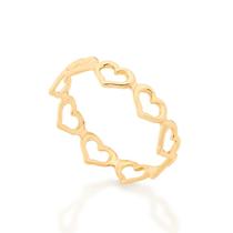 Anel banhado ouro 3x 24k 18k e 22k ou prata feminino rommanel fino corações 512867 310851
