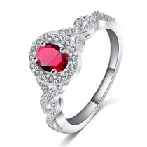 Anel Banho Ouro Branco 18 Cristal Rubi Prata Compromisso A97 Anel Banho Ouro Branco 18 Cristal Rubi Prata Compromisso A97