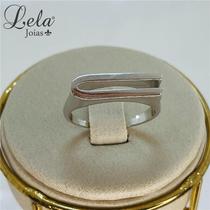 Anel base frontal reta vazada folheado a ródio branco