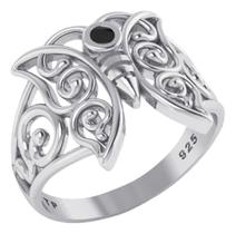 Anel Borboleta Celta De Pura Prata 925 Black Onix- Exclusivo